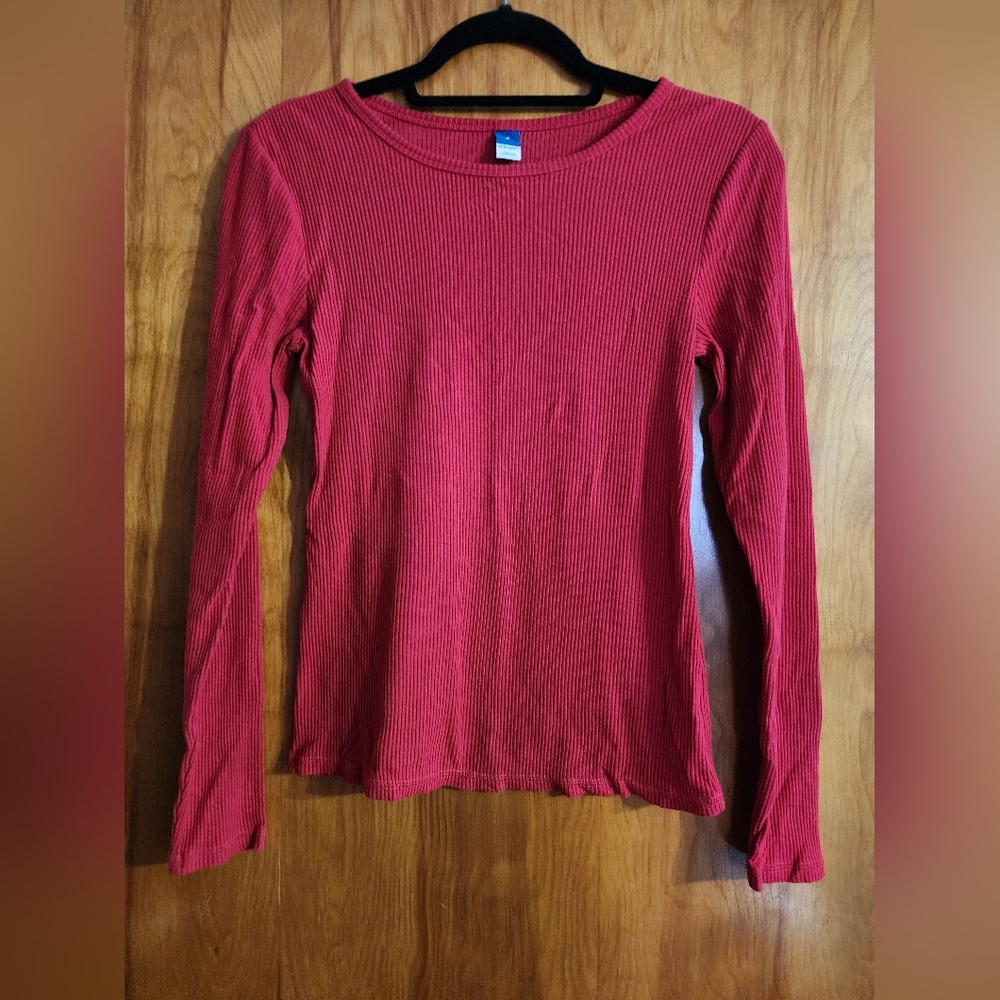 Old Navy Red Long Sleeve Ribbed Top Size Medium